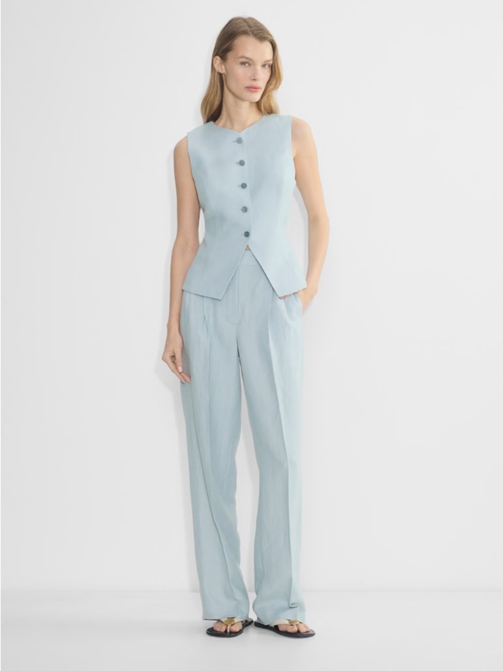 Aritzia Light Blue High-Waist Pleated Trousers